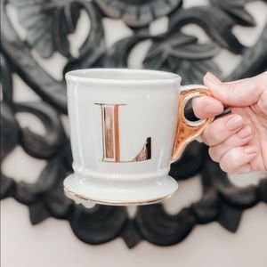 Anthropologie Monogram L Gold Coffee Mug
